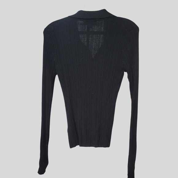 BLACK CALVIN KLEIN RIBBED KNIT BUTTON FRONT LONG SLEEVED SWEATER SIZE L - Picture 2 of 2